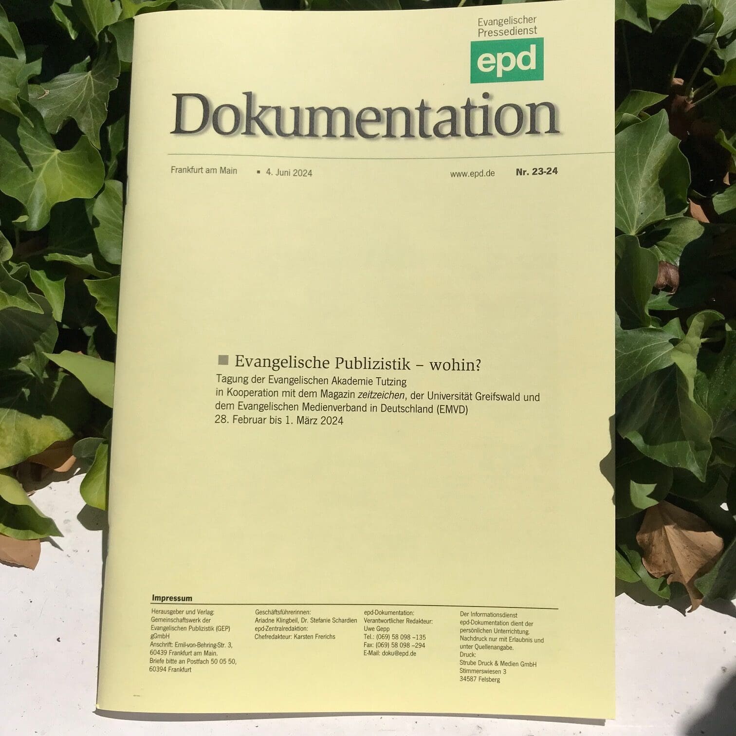 EPD-Dokumentation: "Evangelische Publizistik - wohin?" Juni 2024 Foto: dgr / eat archiv